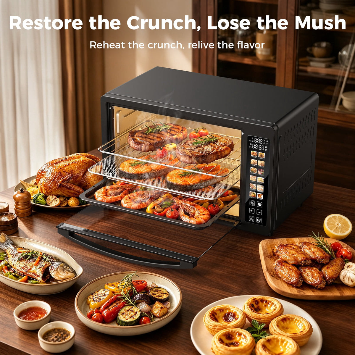 Garly Kitchen 35-Qt Super-Large Digita Toaster Oven Air Fryer, 360° Rotisserie Whole Roast