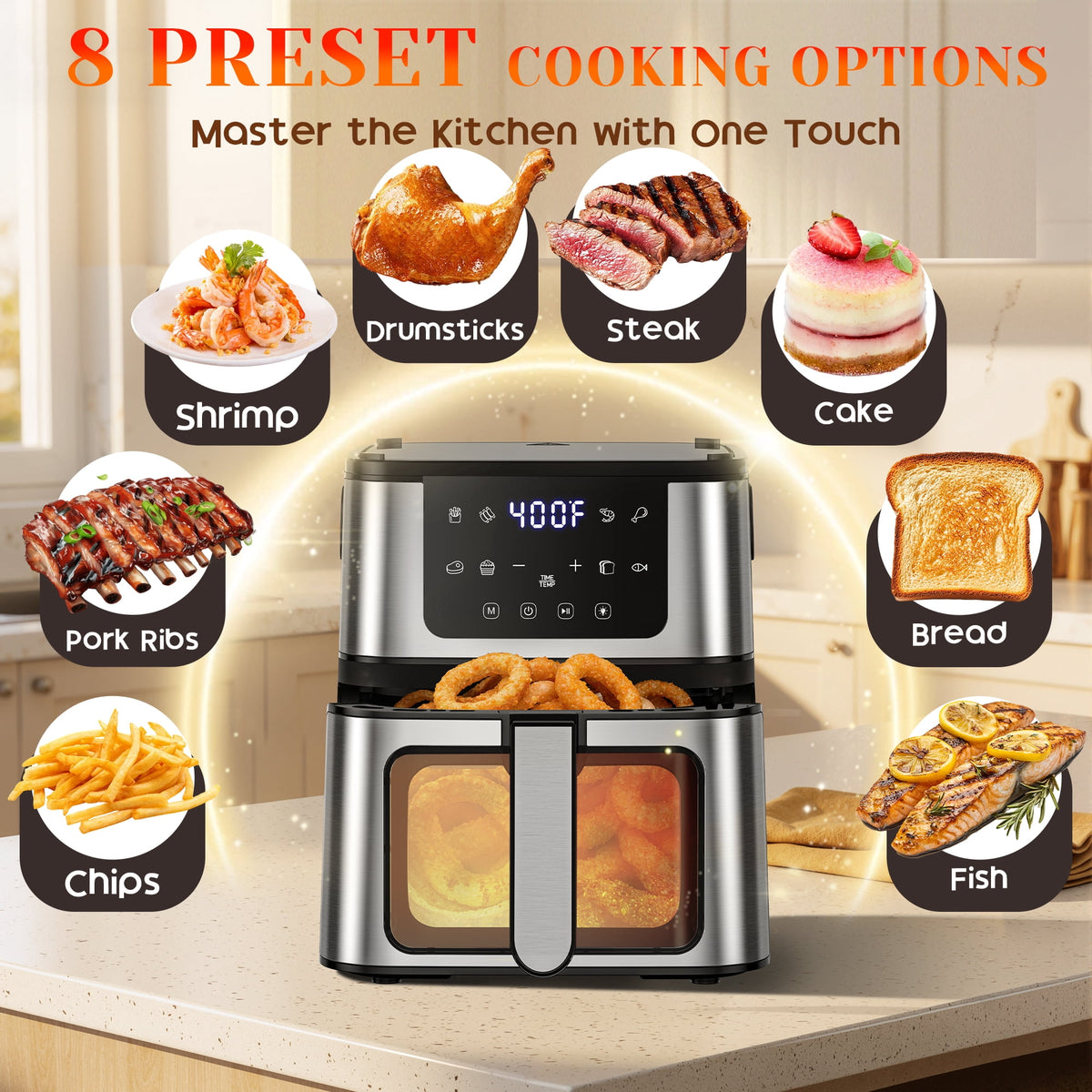 Garly Kitchen 7.5-Qt 10-in-1 Air Fryer Oven with Grill Plate, LCD Digital Control, View Window