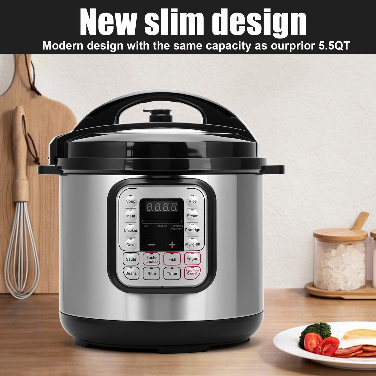Garly Kitchen 5.5-Qt Electric Pressure Cooker, 16-in-1 Multi-Functional Slow Cooker, Rice Cooker
