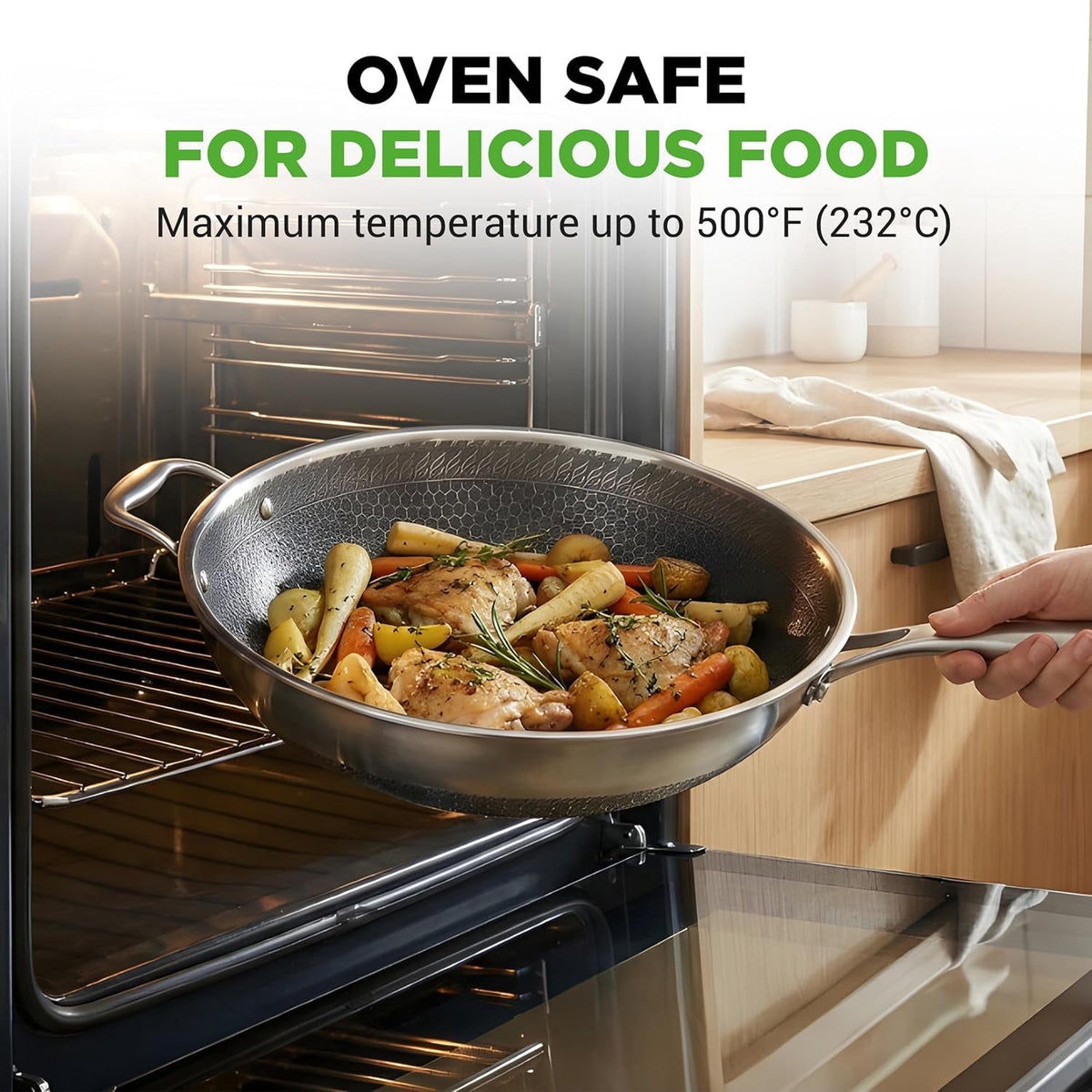 Garly Kitchen 12" Stainless Steel Nonstick Cooking Wok Stir Fry Pan w/ Lid