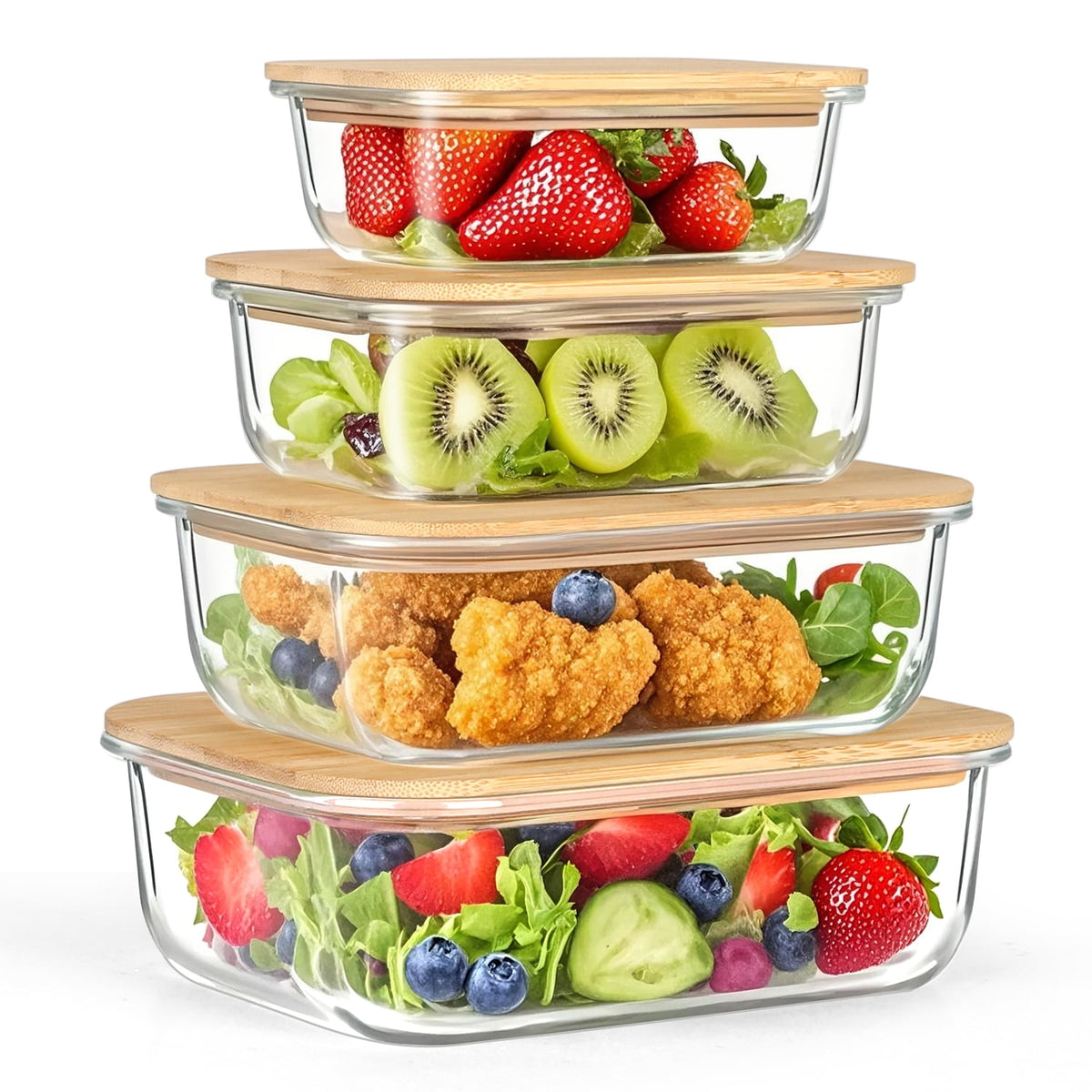 Garly Kitchen 8 Pcs Glass Food Storage Containers with Bamboo Lids