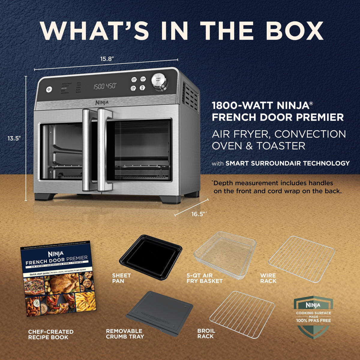 Garly Kitchen French Door 10-in-1 Countertop Oven, with Smart Surroundair Technology and Air Fry