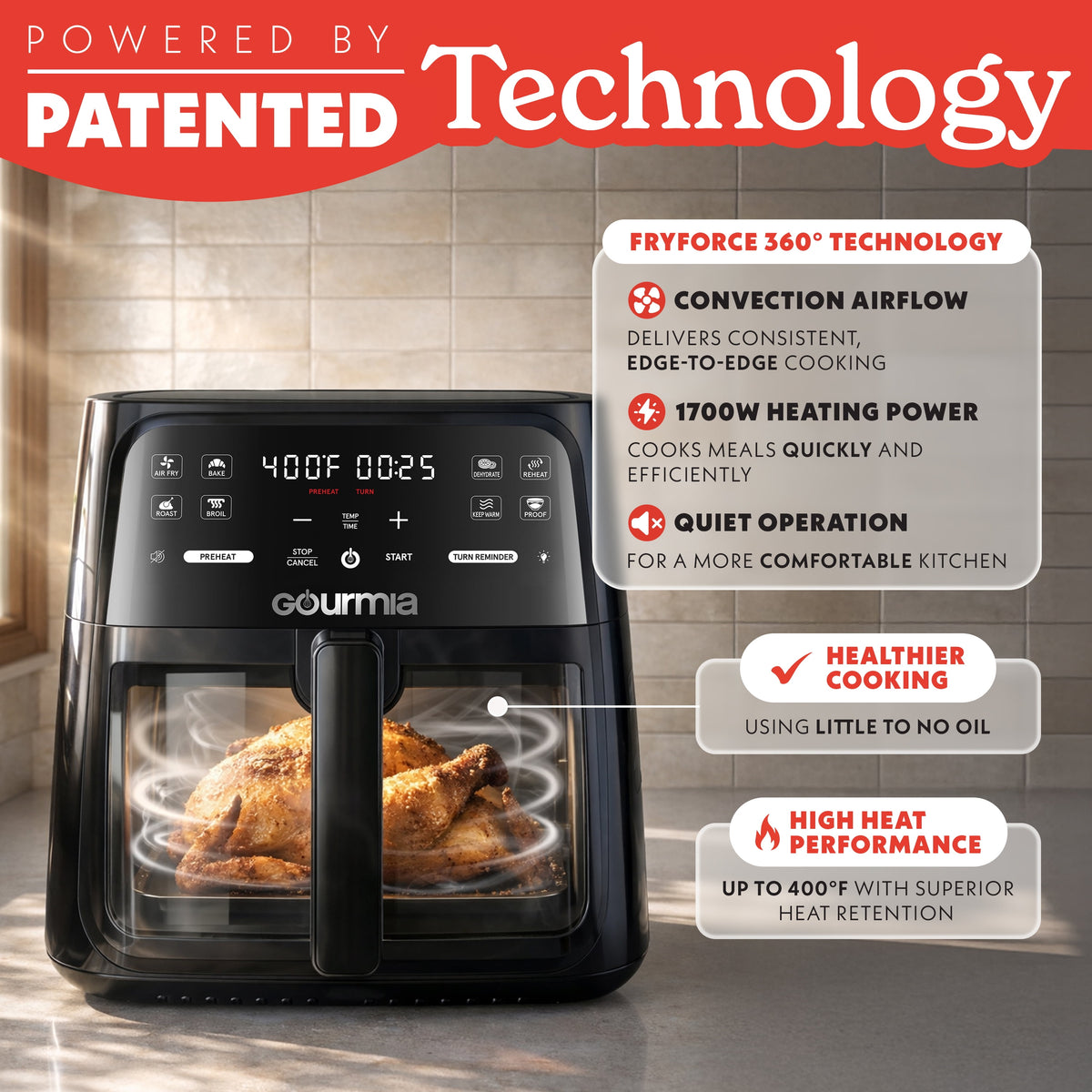 Garly Kitchen 8-Qt Air Fryer, 8 Presets with Digital Display, Easy View Window & Interior Light