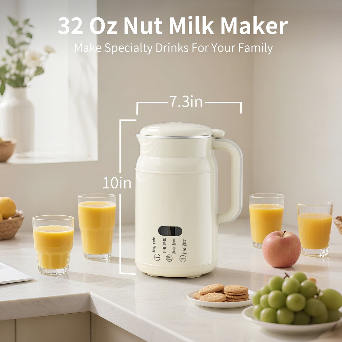 Garly Kitchen Nut Milk Maker 8-in-1, 32oz Soy, Almond, Oat, Coconut Milk Machine