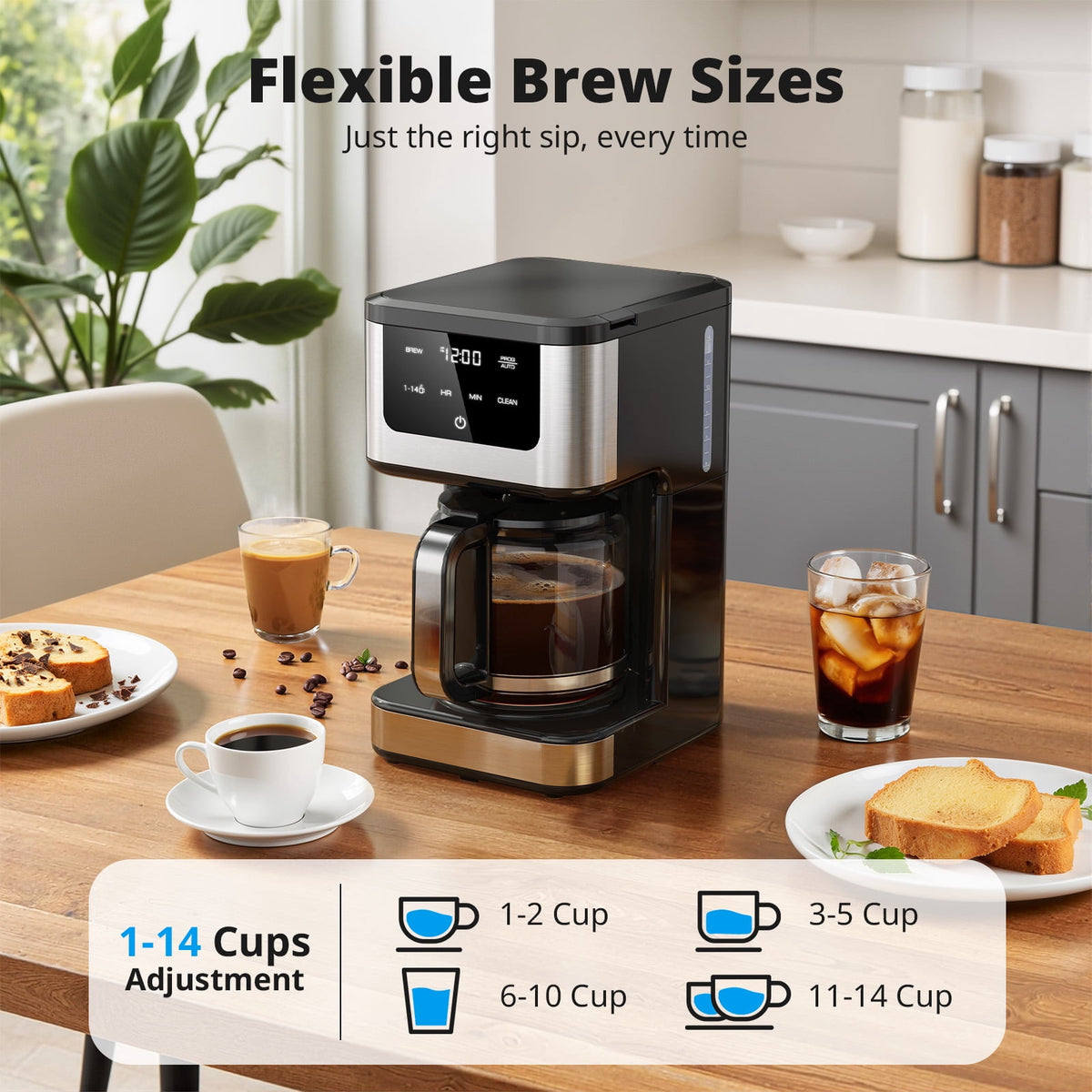 Garly Kitchen 14-Cup Coffee Maker with Adjustable Brew Sizes
