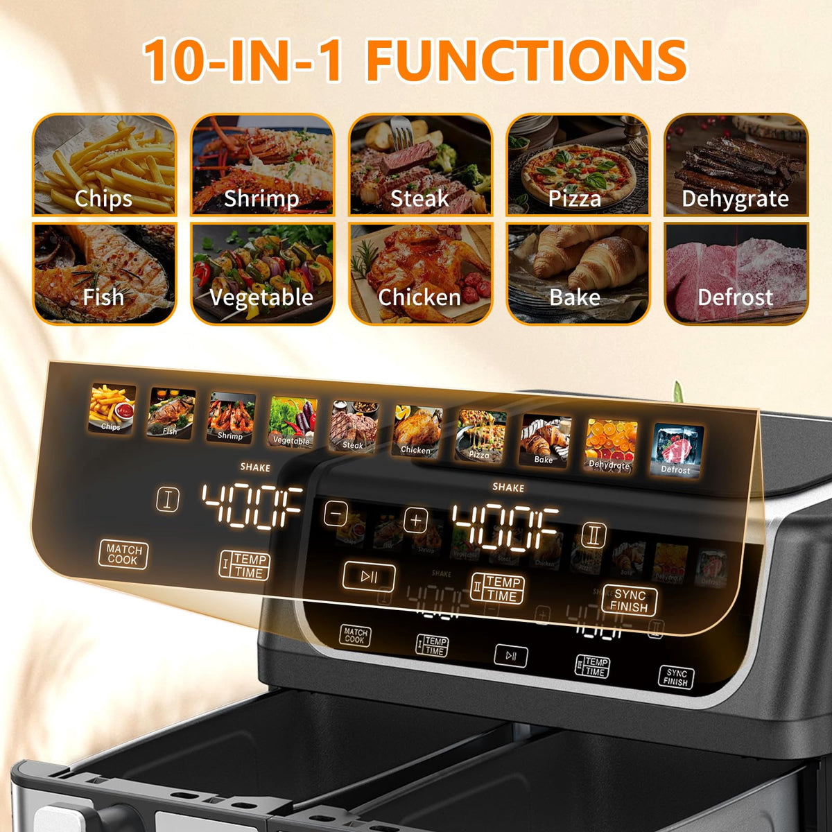 Garly Kitchen 9-Qt Dual Basket Air Fryer, LED Display, SYNC Match Cook, Dual Controls, 1700W