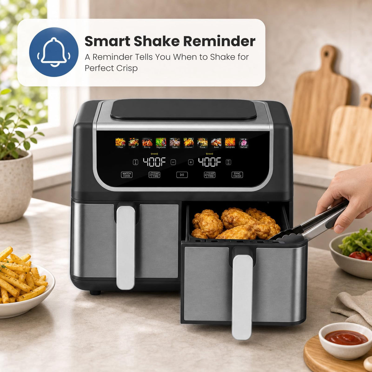 Garly Kitchen 9-Qt Dual Basket Air Fryer, LED Display, SYNC Match Cook, Dual Controls, 1700W