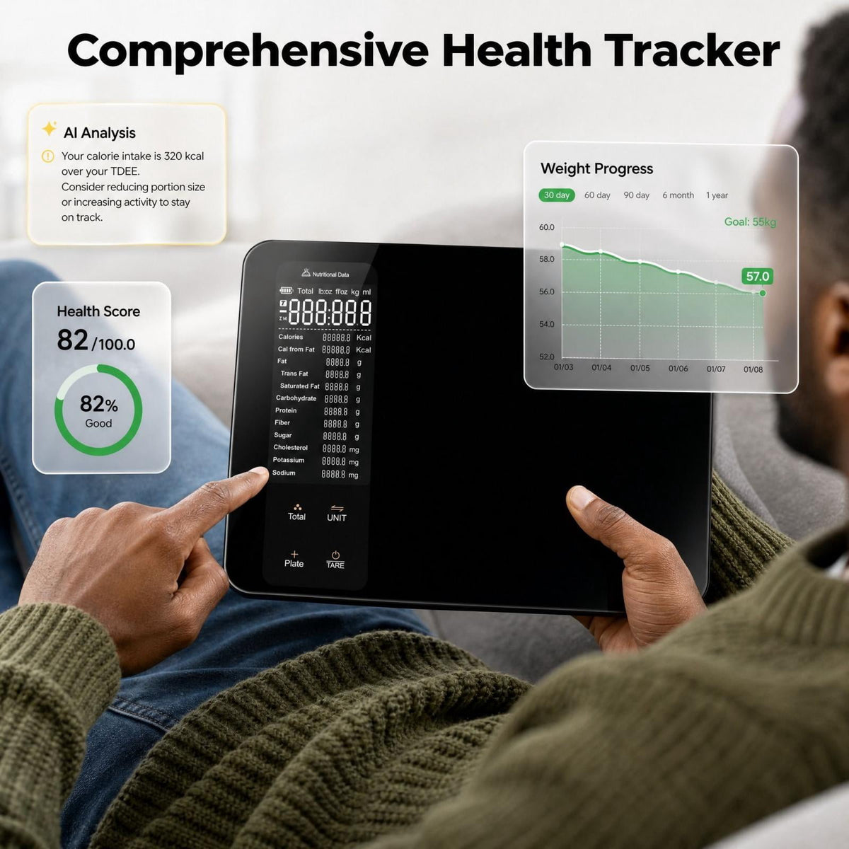 Garly Kitchen Smart Food Scale with Nutritional Calculator, Tracks Calories, Fat, Carbs & Protein