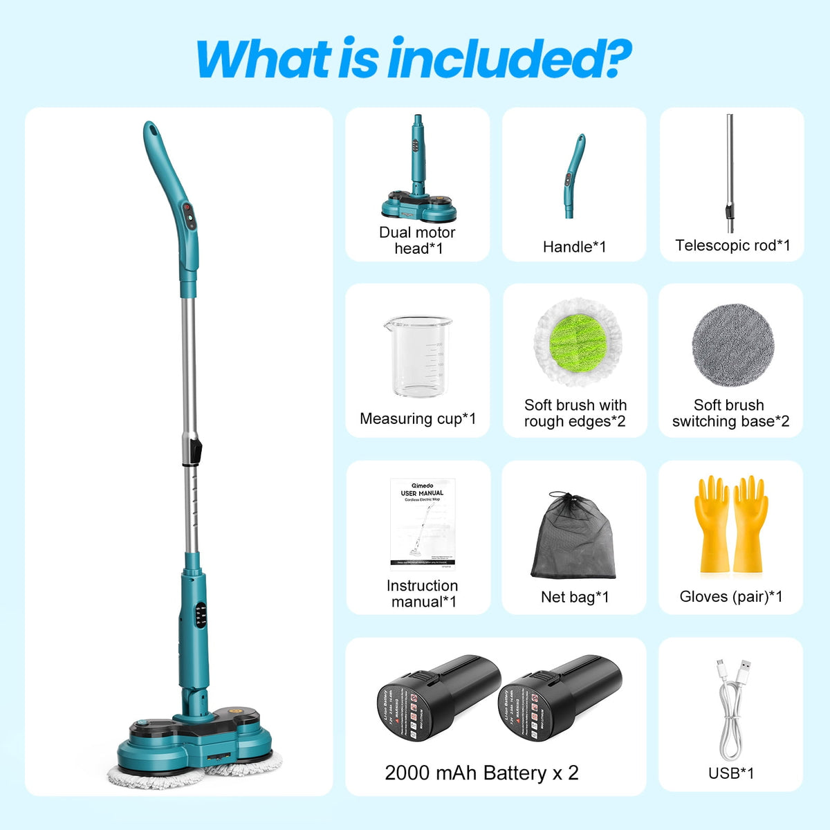 Garly Kitchen Cordless Electric Mop, Dual-Motor Power Spin Mop for Floor Cleaning with 5000 mAh