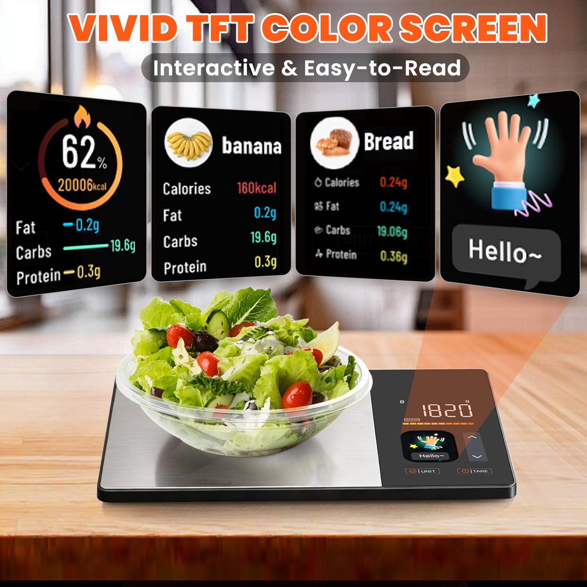 Garly Kitchen Smart Kitchen Scale, Digital Food Scale, Large TFT Color Display