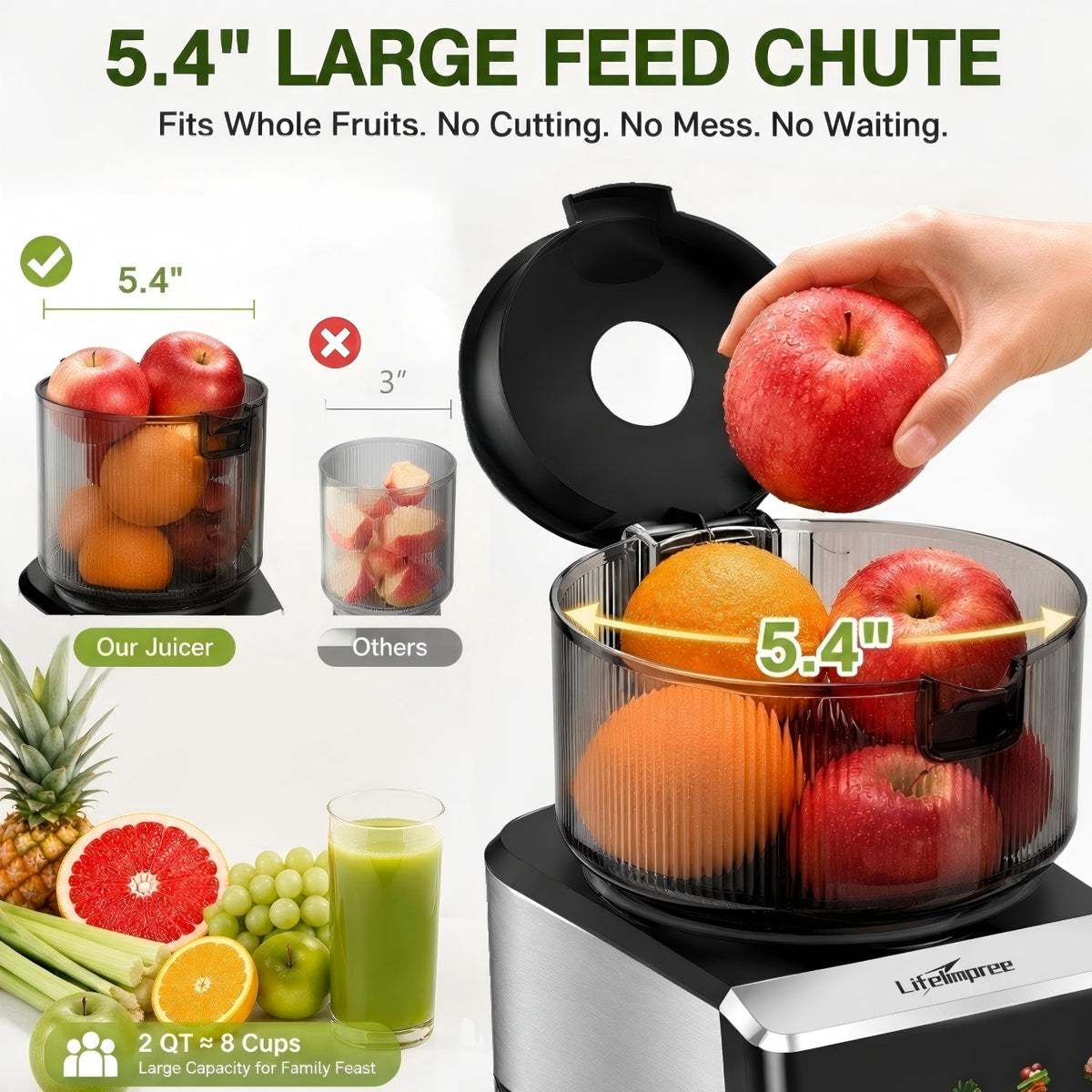 Garly Kitchen Juicer Machine, Touchscreen Cold Press Juicer with 5.4" Wide Feed Chute