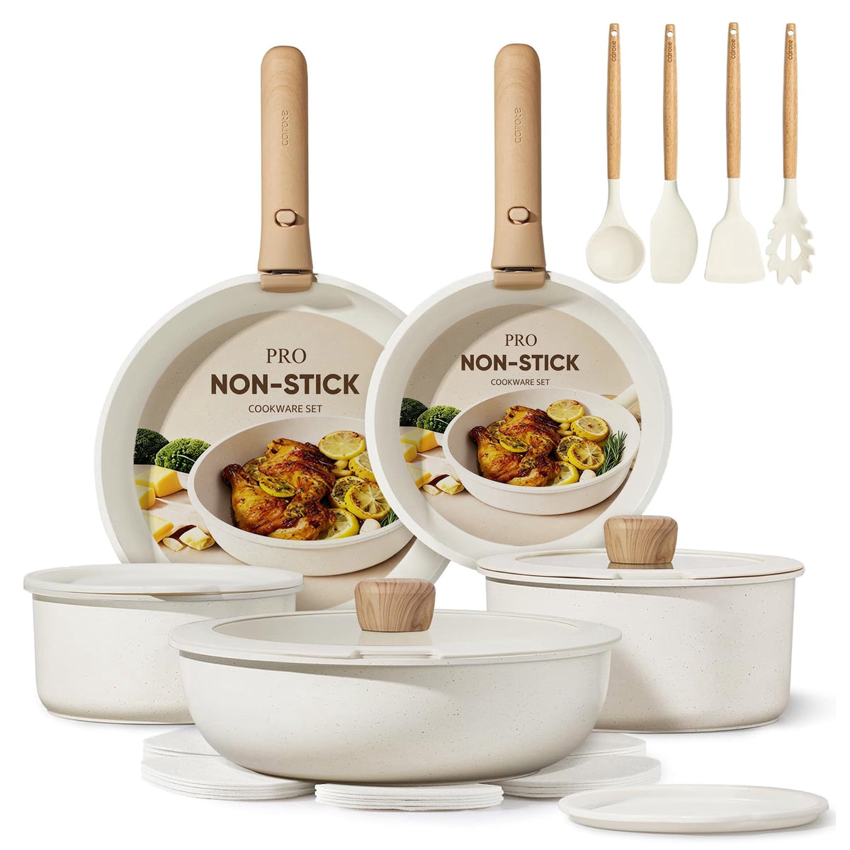 Garly Kitchen 19-Piece Nonstick Cookware Sets, Granite Non Stick Pots and Pans with Removable