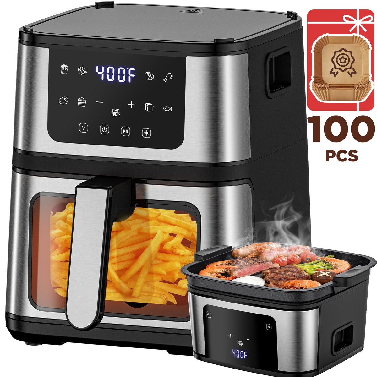 Garly Kitchen 2-in-1 Air Fryer 7.5-Qt Large Capacity Digital Hot Air Oven with Window & Light