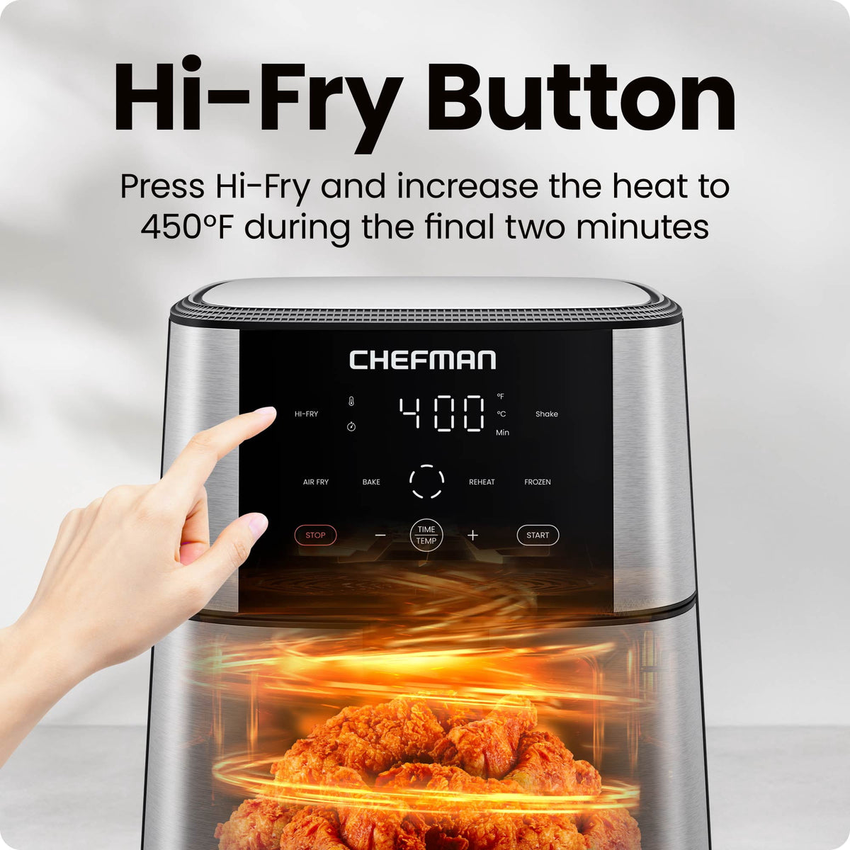 Garly Kitchen Air Fryer 1500W, 6-Qt, 4 Functions with Touch Controls, Stainless Steel