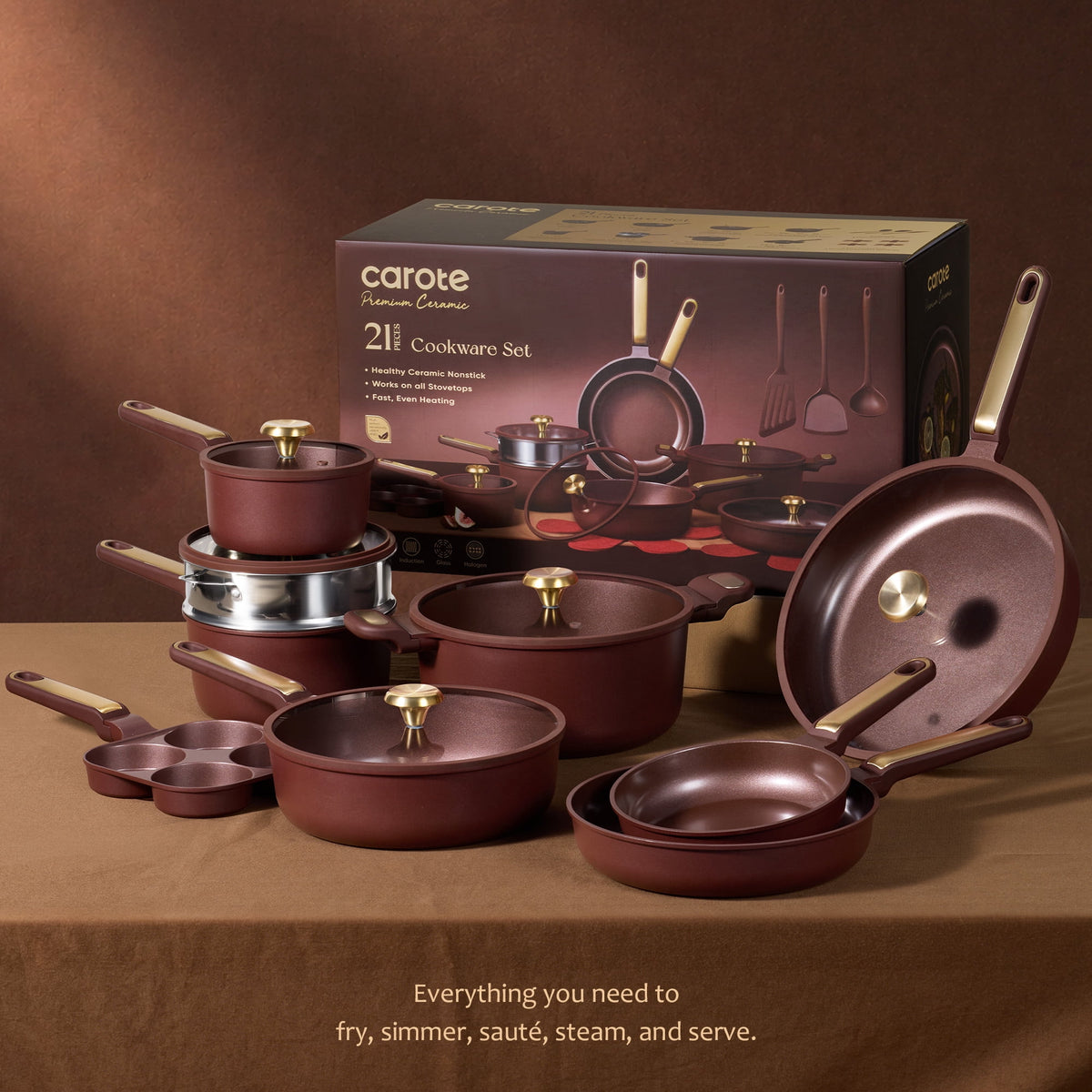 Garly Kitchen Non-Toxic Ceramic Nonstick Pots and Pans Set, 21-Piece Cookware Set with Lids