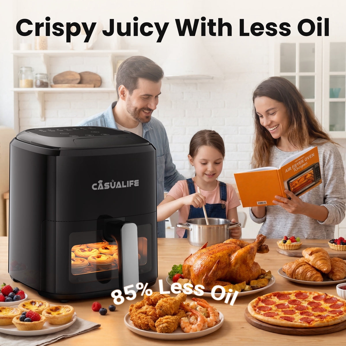 Garly Kitchen Air Fryer 6-Qt Max 400F for Cooking, 6 Presets Fry Touch Panel Compact Countertop