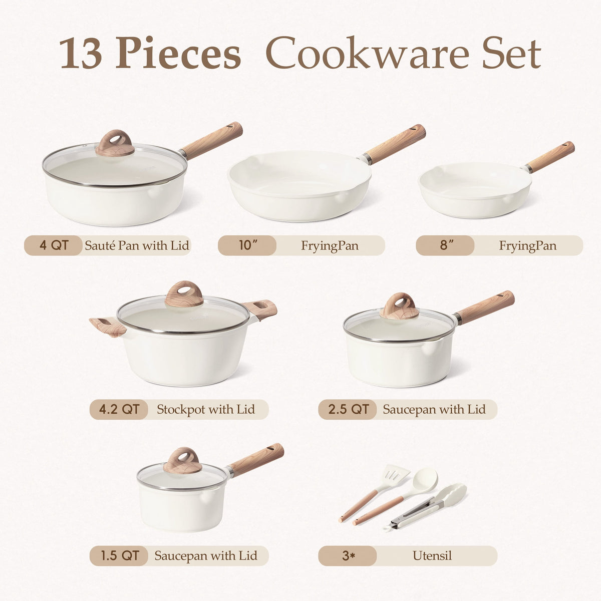 Garly Kitchen Ceramic Nonstick Pots and Pans Set, 13 Pieces Kitchen Cookware Sets Compatible