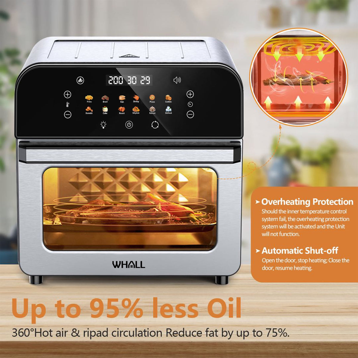 Garly Kitchen 12-Qt Touchscreen Air Fryer Toaster Oven, 12 Pre-set Menus, Clear Window, Less Oil