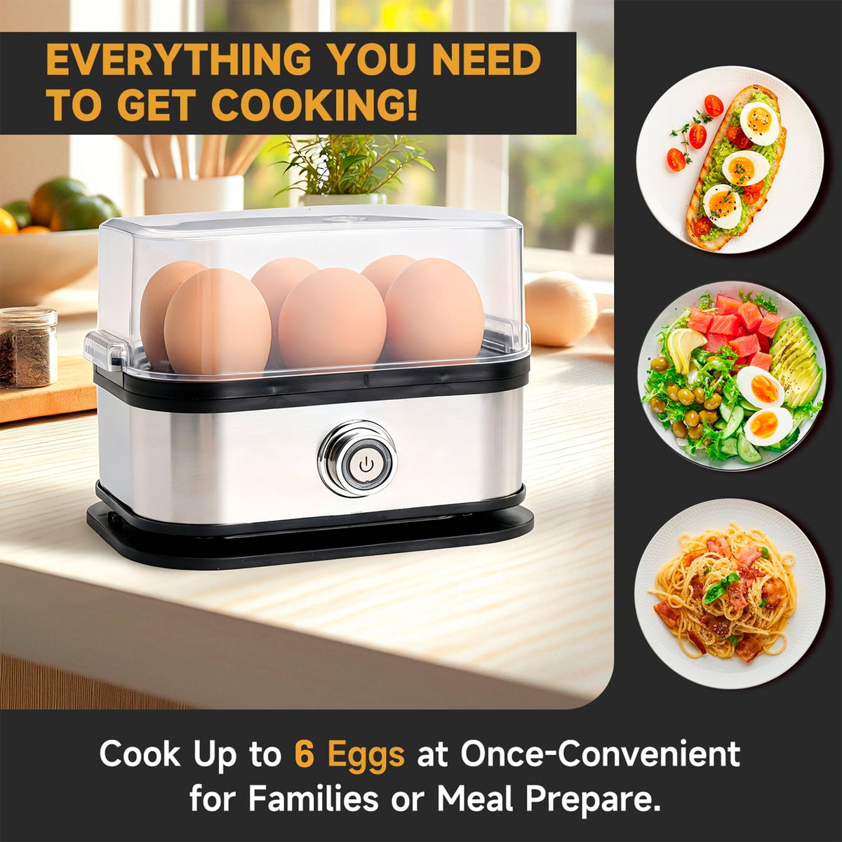 Garly Kitchen Smart Electric Egg Cooker, 6 Egg Capacity Rapid Cooker, Auto Shut-Off