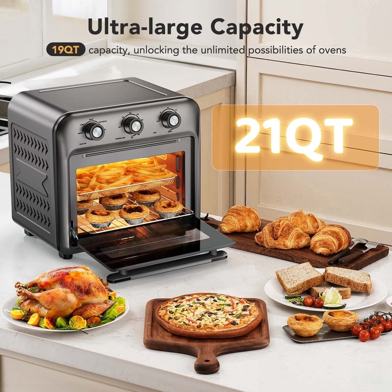 Garly Kitchen 21-Qt Air Fryer Toaster Oven with Convection, 5-in-1 Countertop Cooker, View Window