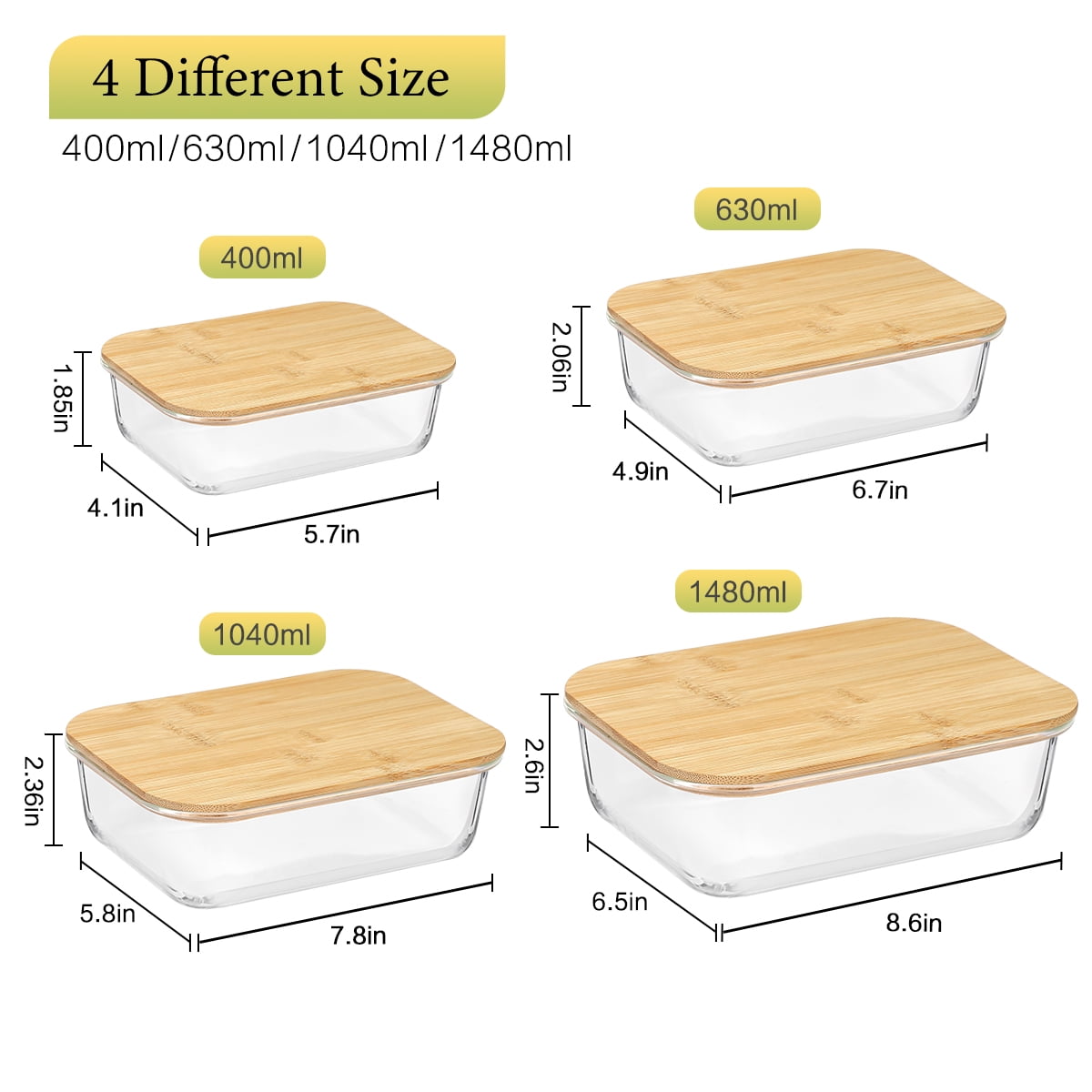 Garly Kitchen 8 Pcs Glass Food Storage Containers with Bamboo Lids