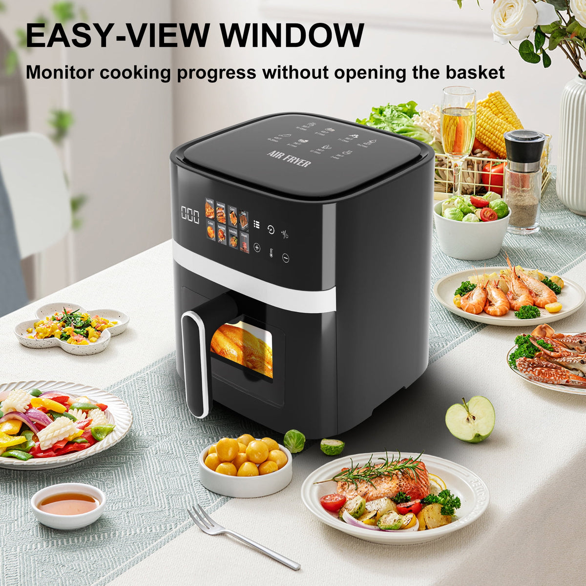 Garly Kitchen 6-Qt Air Fryer, 8-in-1 Electric Hot Oven with Digital LED Touchscreen, View Window