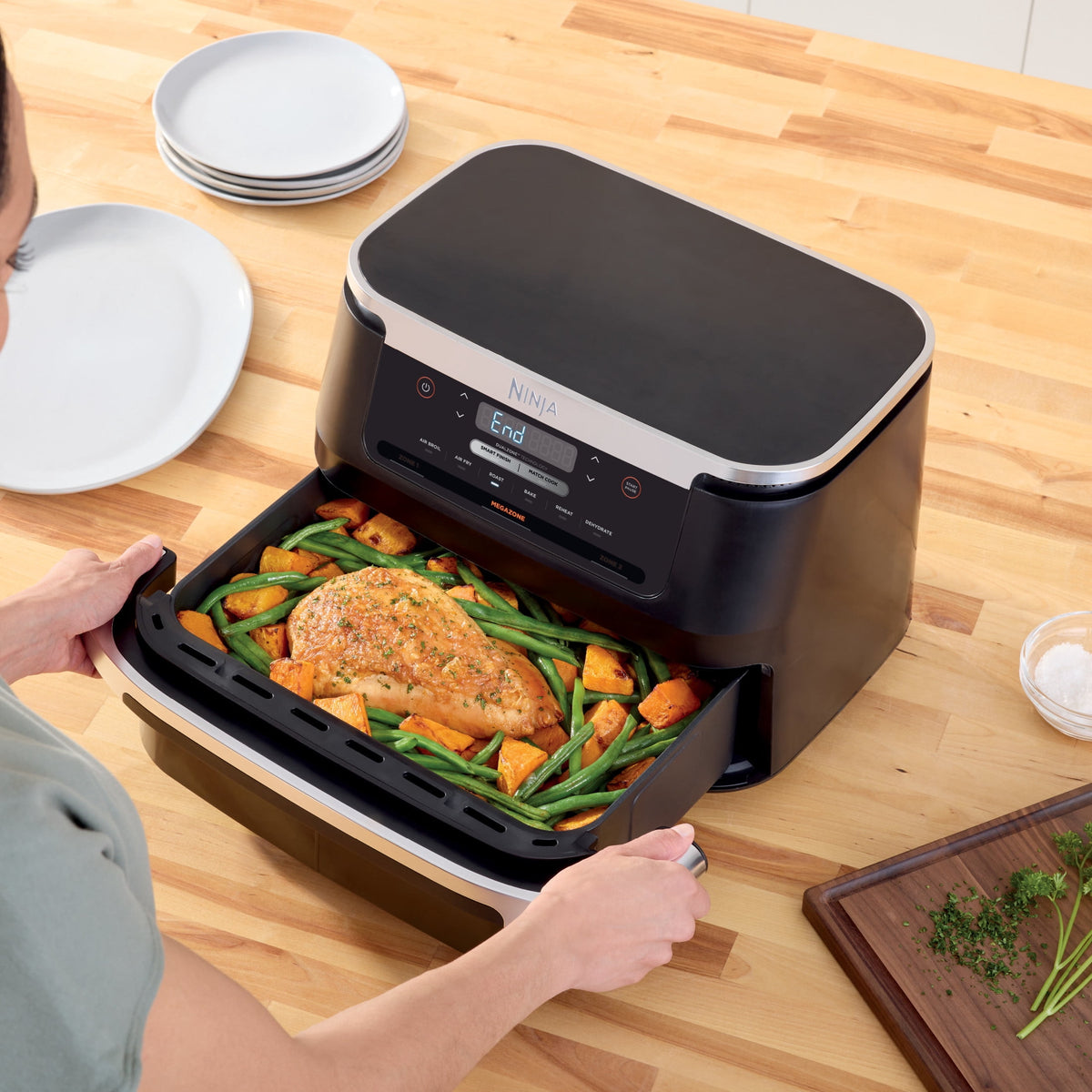 Garly Kitchen Air Fryer 7-Qt, DualZone FlexBasket, 6-in-1, Smart Finish, Cook 2 Foods 2 Ways