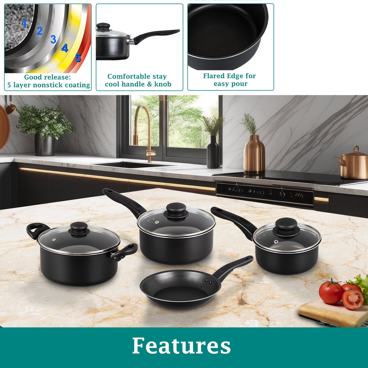 Garly Kitchen 7-Piece Nonstick Aluminum Cookware Set