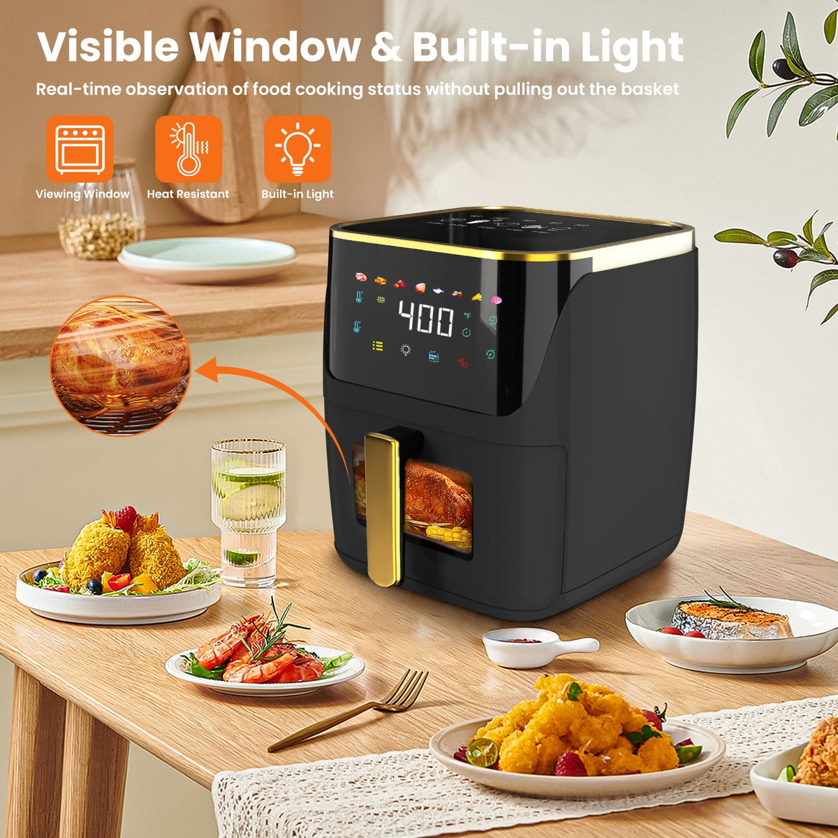 Garly Kitchen Newest Air Fryer Large 8.5-Qt, Black, 8-in-1 Touch Screen, View Window, 1750W