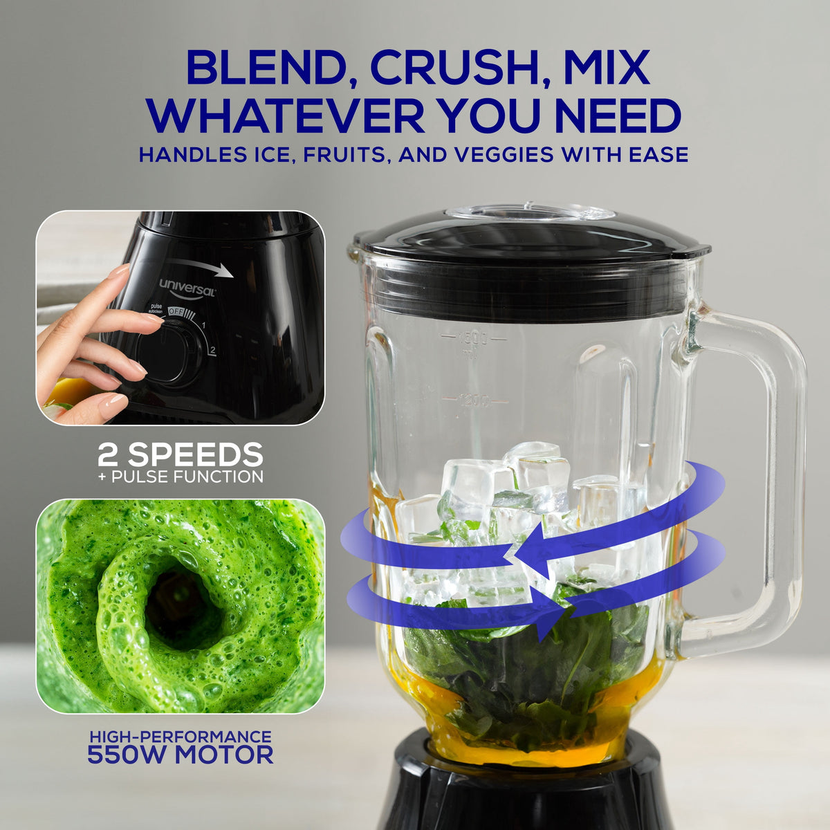 Garly Kitchen 550W Mass Vital Blender - Glass Jar 57 Oz / 1.8-Qt / 1.7 Liter