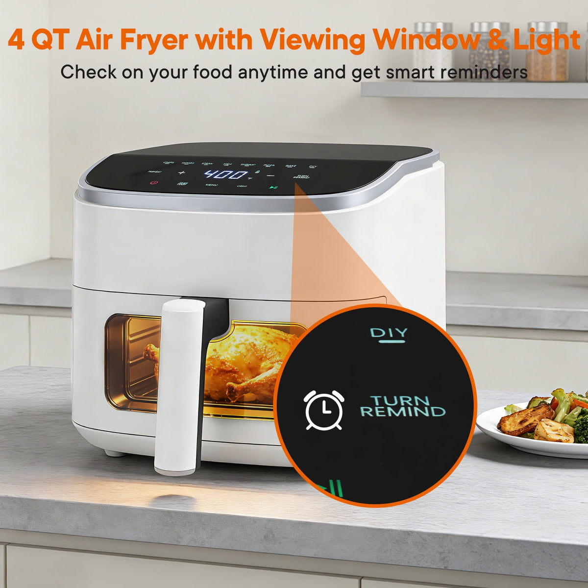 Garly Kitchen Sweetcrispy 4-Qt Compact Air Fryer, 4-in-1 Air Fry Bake Roast Reheat, Dishwasher-Safe