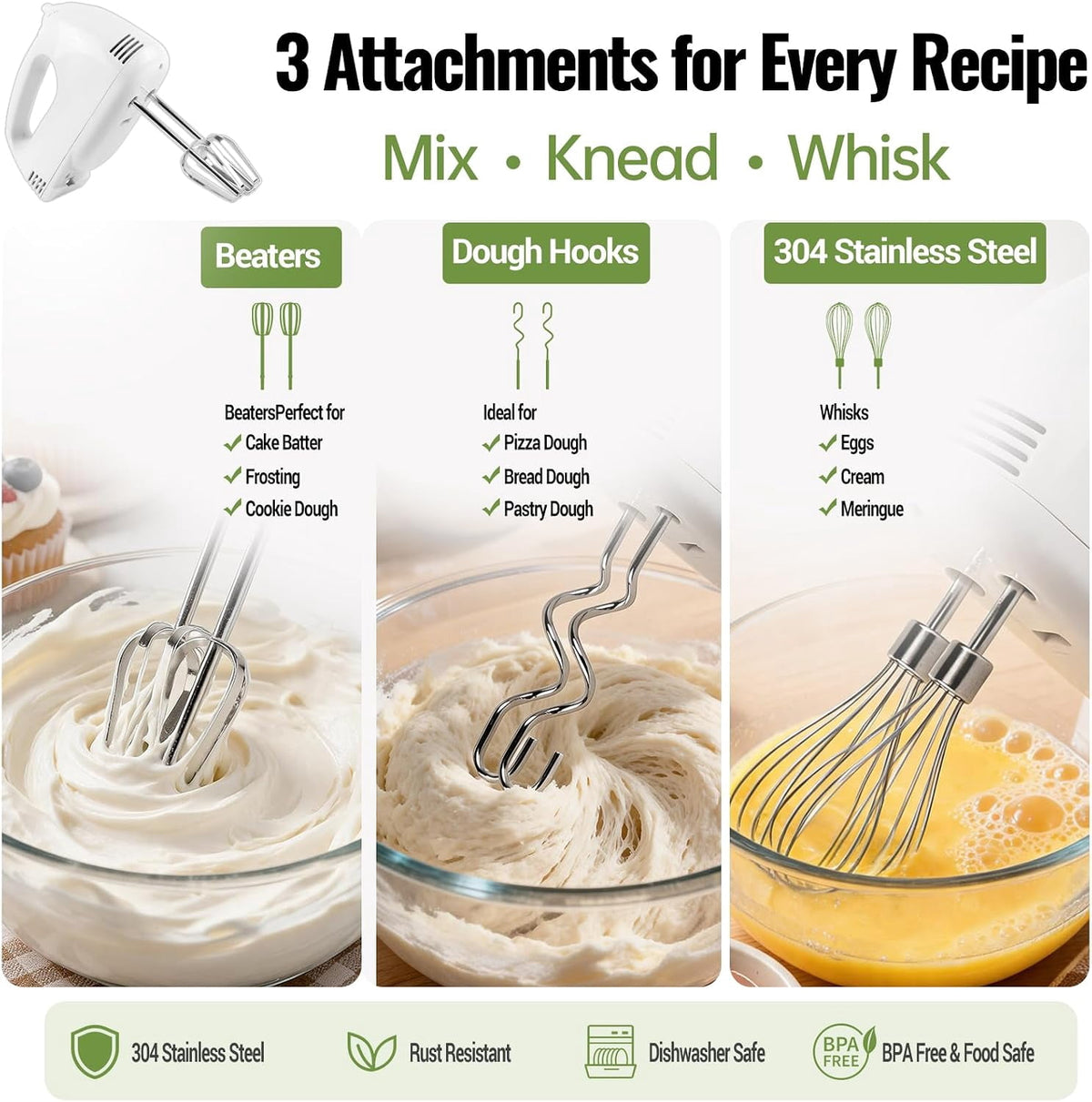 Garly Kitchen 7-Speed Electric Hand Mixer, 5 Large Mixing Bowls Set