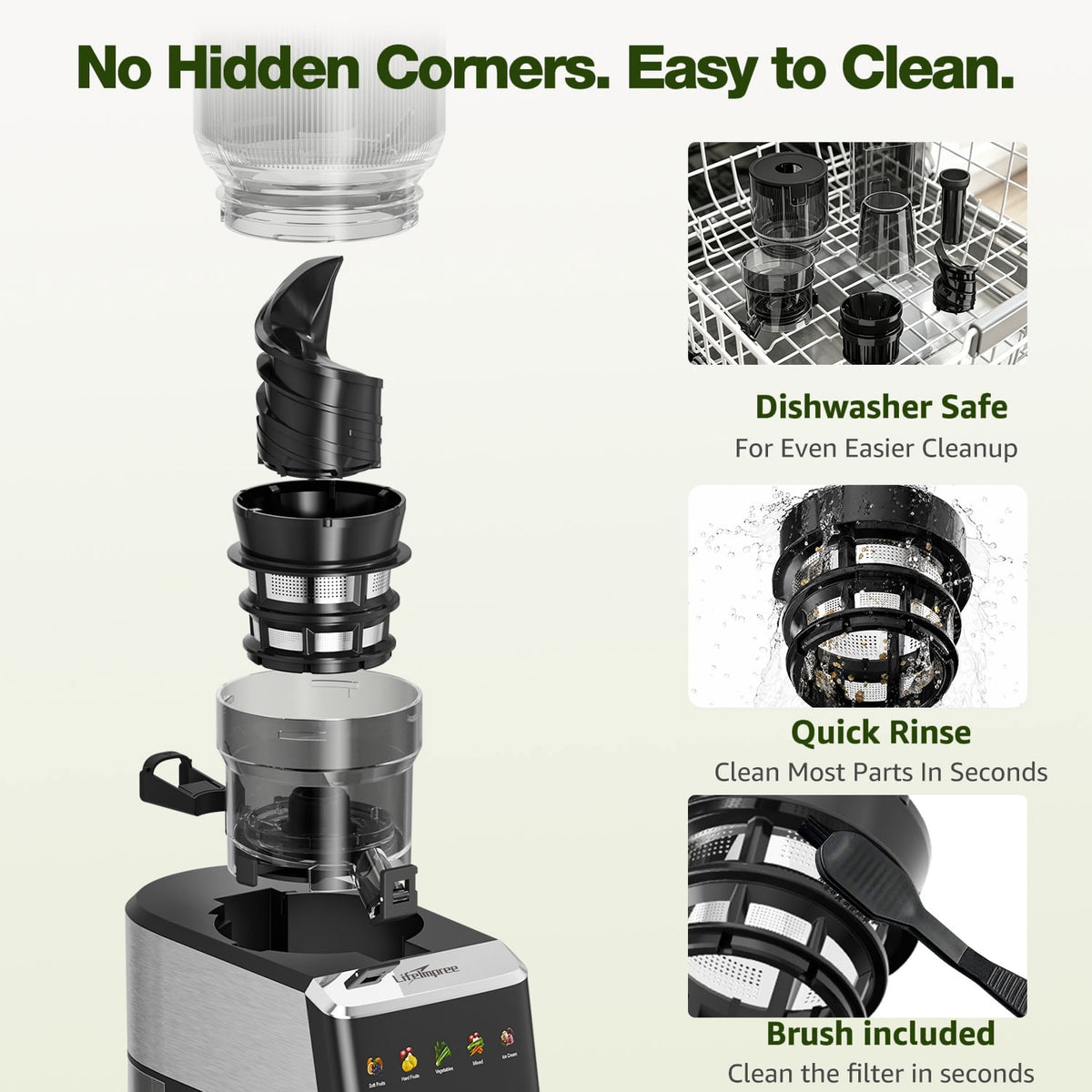 Garly Kitchen Juicer Machine, Touchscreen Cold Press Juicer with 5.4" Wide Feed Chute
