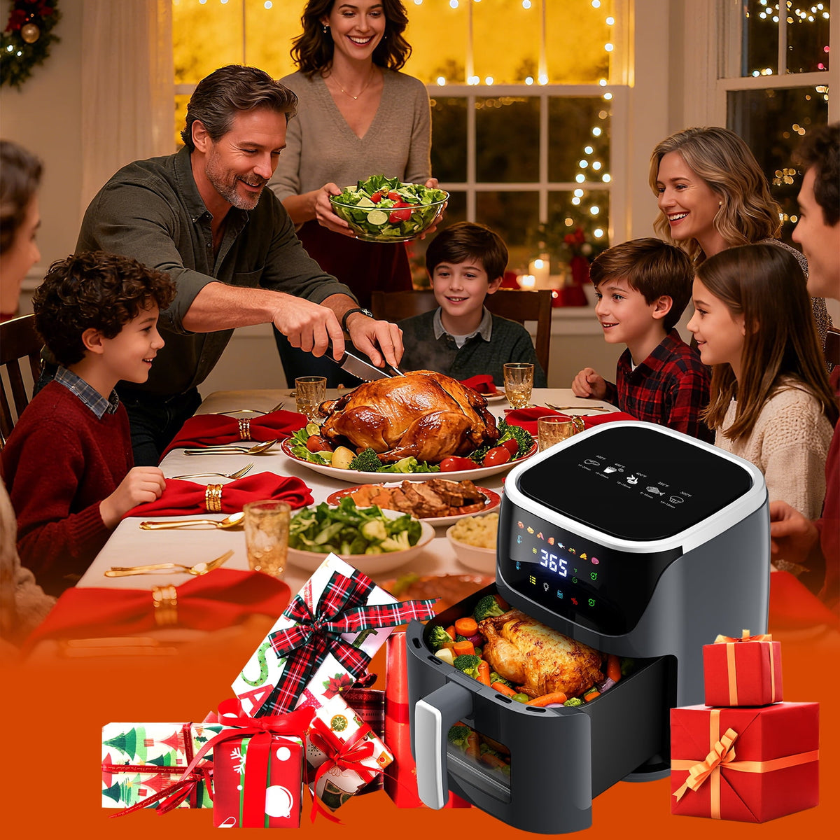 Garly Kitchen 8-Qt Air Fryer with 8 Food Preset, LED Digital Touch Screen, Roast, Reheat, Dehydrate