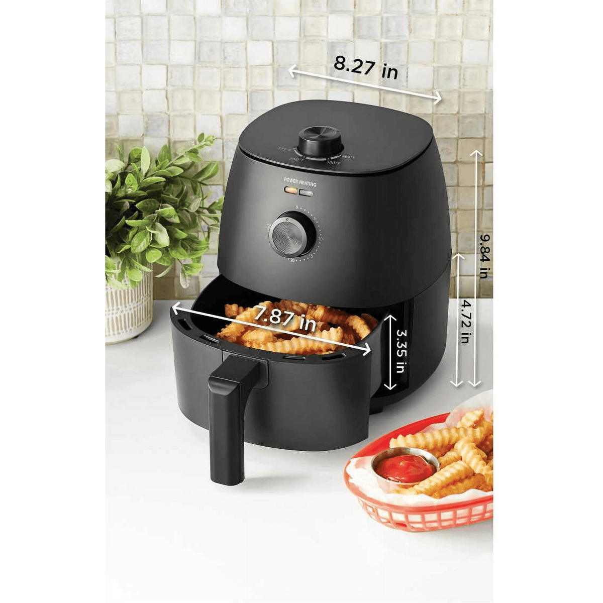Garly Kitchen Air Fryer, 2.2-Qt, 1150W, Arctic Black with Non-Stick Basket