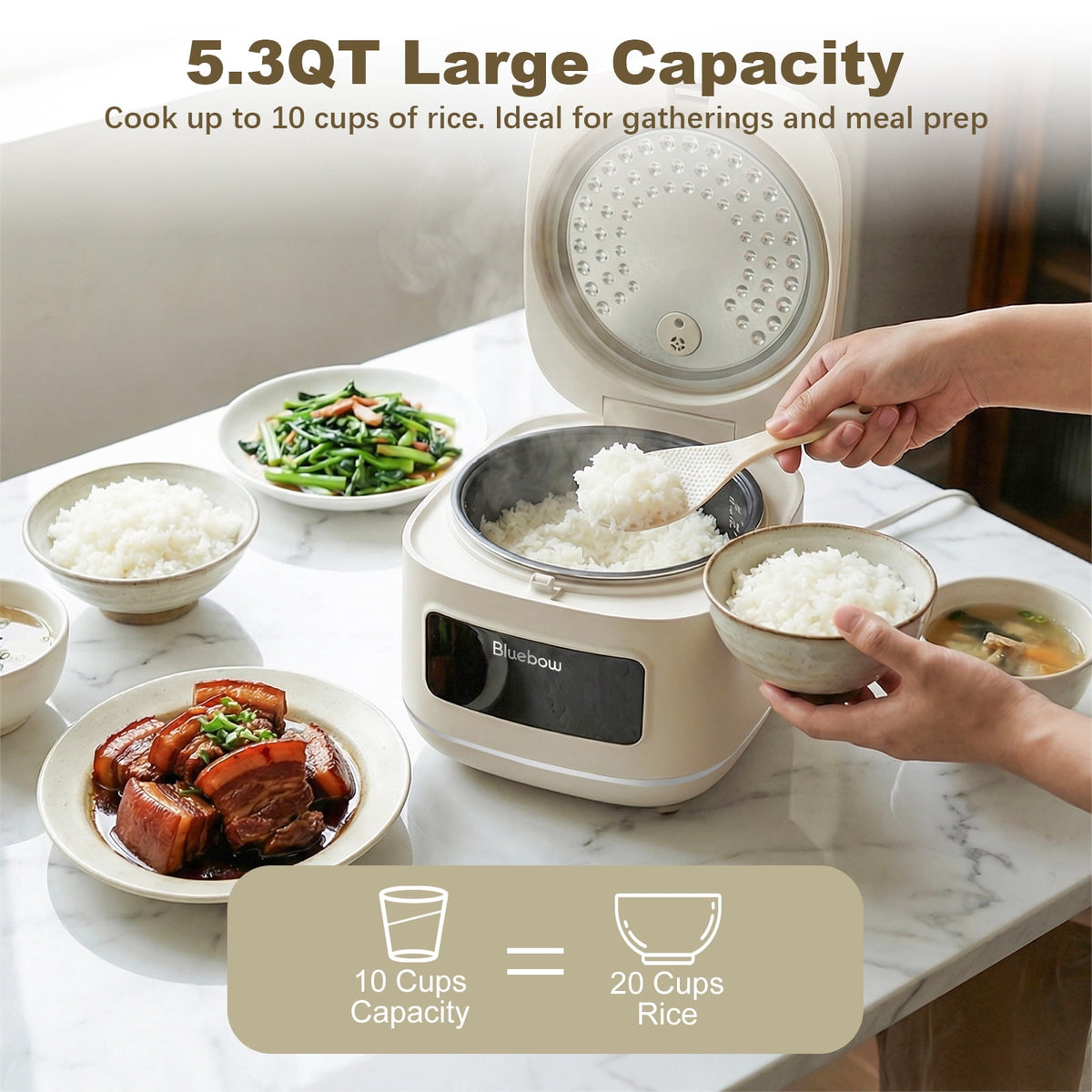 Garly Kitchen Digital Rice Cooker, 8-Cup 5.3-Qt Rice Maker, 8-in-1 Smart Multi-Cooker