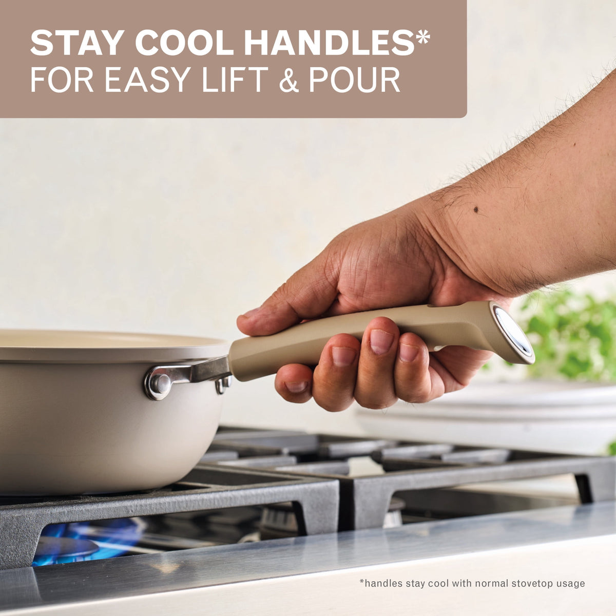Garly Kitchen TrueCook 12-Piece Ceramic Cookware Set, Dishwasher Safe, Oven Safe to 350°F, Taupe