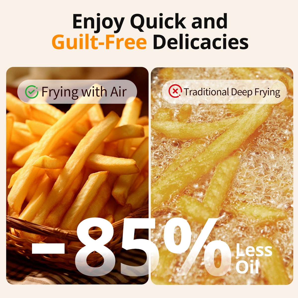 Garly Kitchen 10-Qt Air Fryer Oven, 8 Preset Functions, LED Smart Touch Display, Oil-Less Cooking