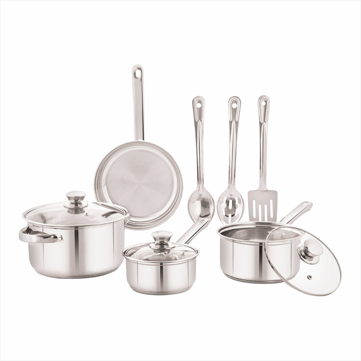Garly Kitchen Stainless Steel 10-Piece Cookware Set with Lids and Utensils