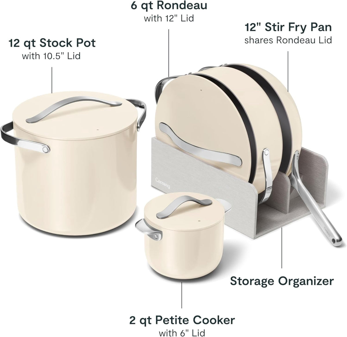 Garly Kitchen Caraway 24-Piece Nonstick Ceramic Cookware Set - Includes Fry Pans, Sauce, Sauté Pan