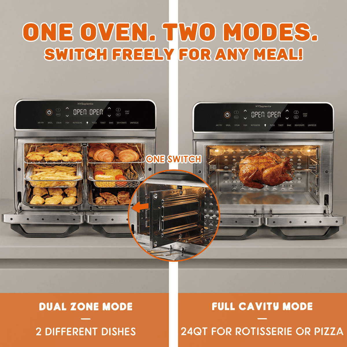 Garly Kitchen 24-Qt Dual Zone Air Fryer Oven With Rotisserie