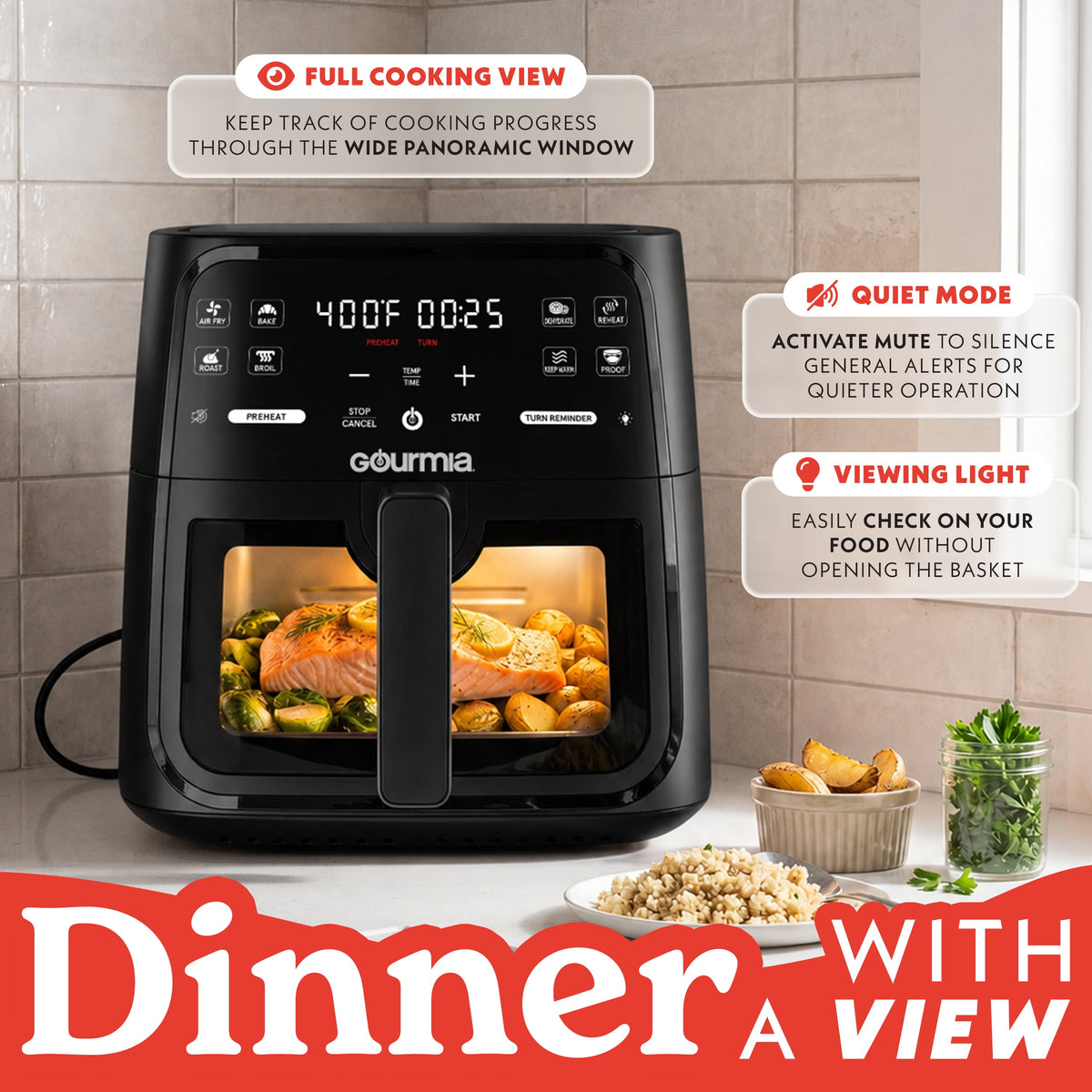 Garly Kitchen 8-Qt Air Fryer, 8 Presets with Digital Display, Easy View Window & Interior Light