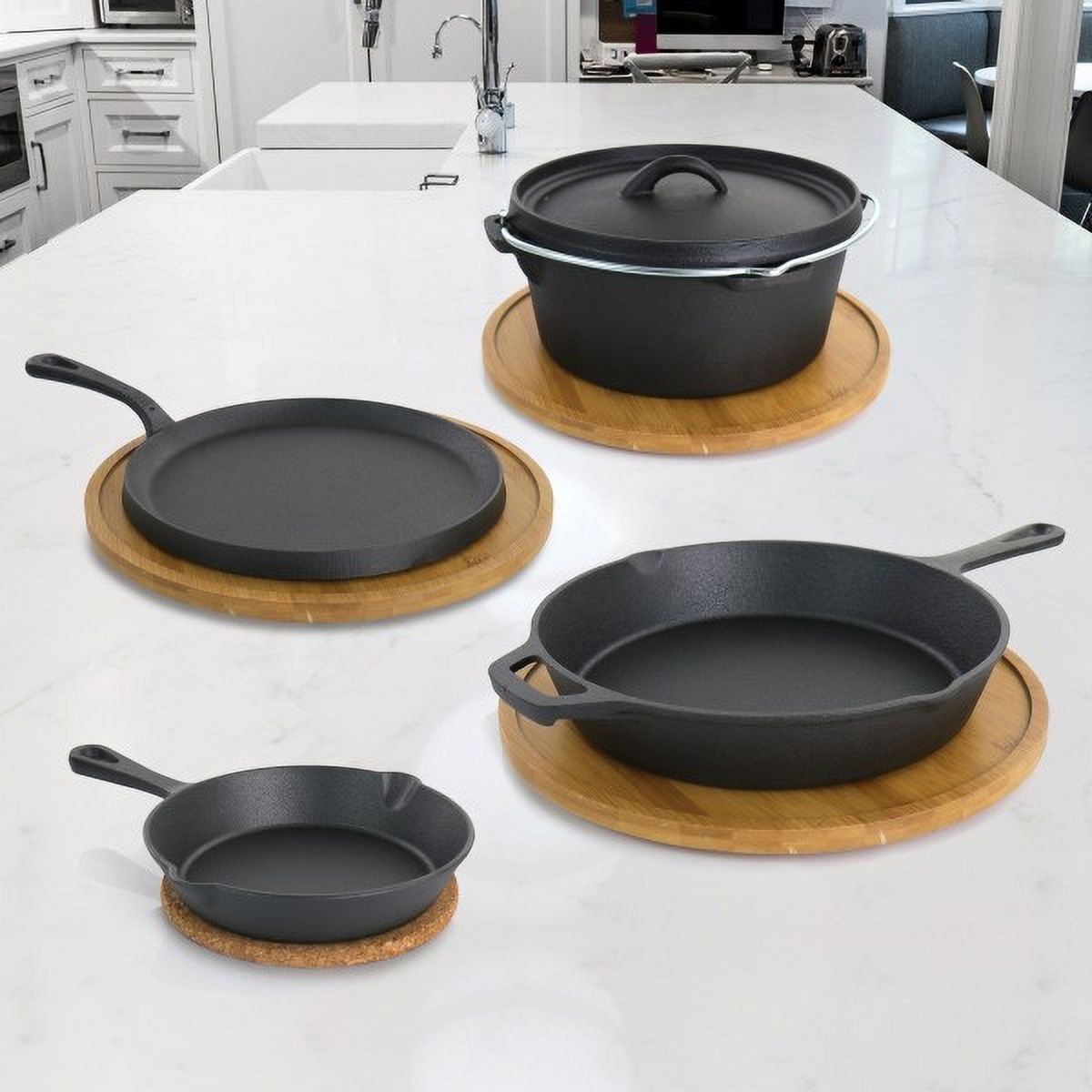 Garly Kitchen MegaChef Pre-Seasoned Cast Iron 5-Piece Kitchen Cookware Set, Pots and Pans