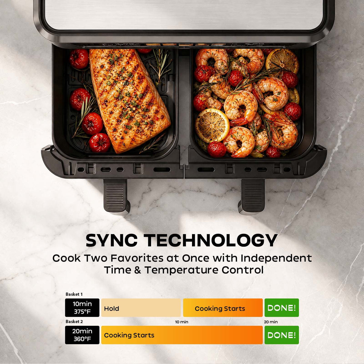 Garly Kitchen 13-Qt Dual Basket Air Fryer Oven, 1700W with Sync and Match Cook