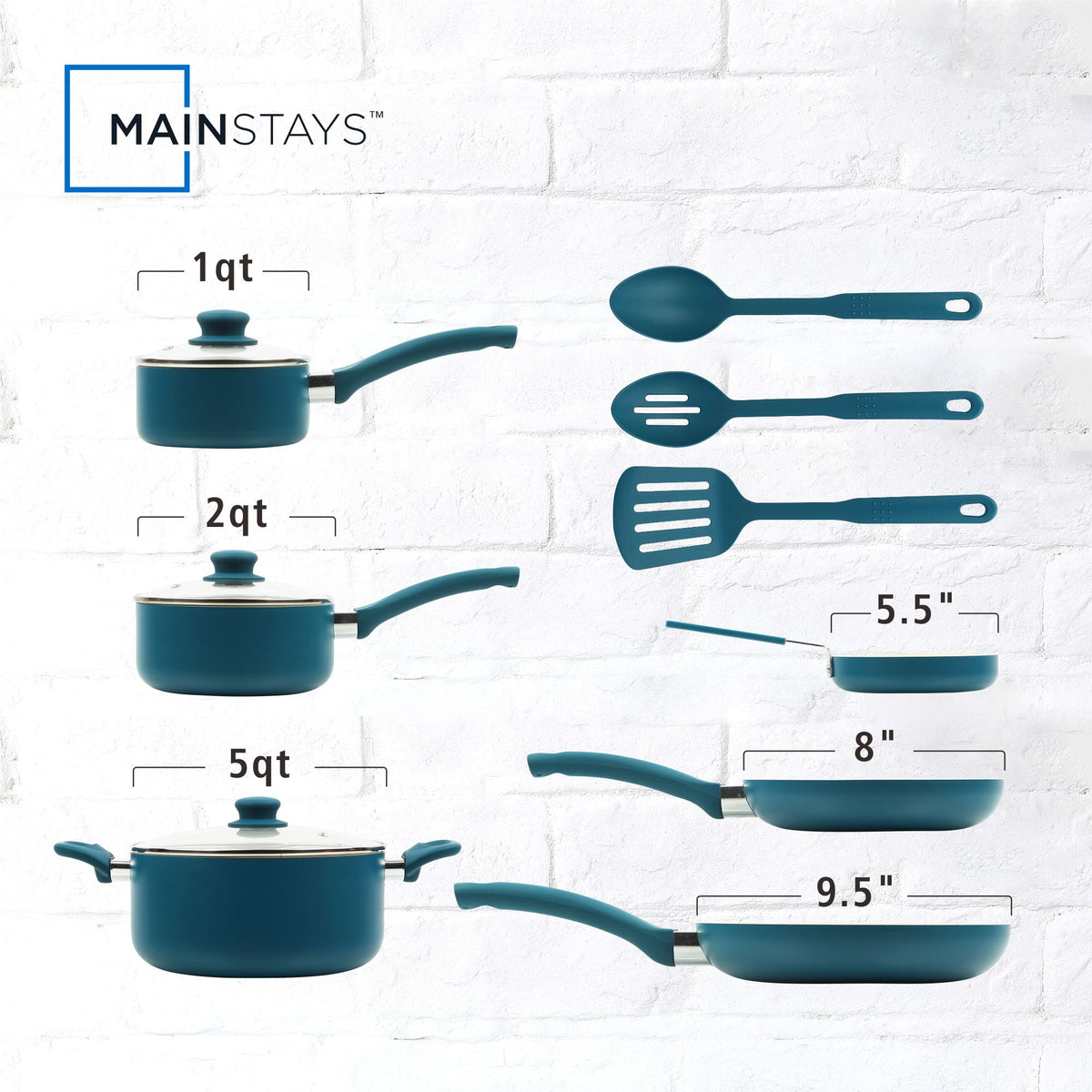 Garly Kitchen 12 Piece Ceramic Nonstick Aluminum Cookware Set, Corsair Blue