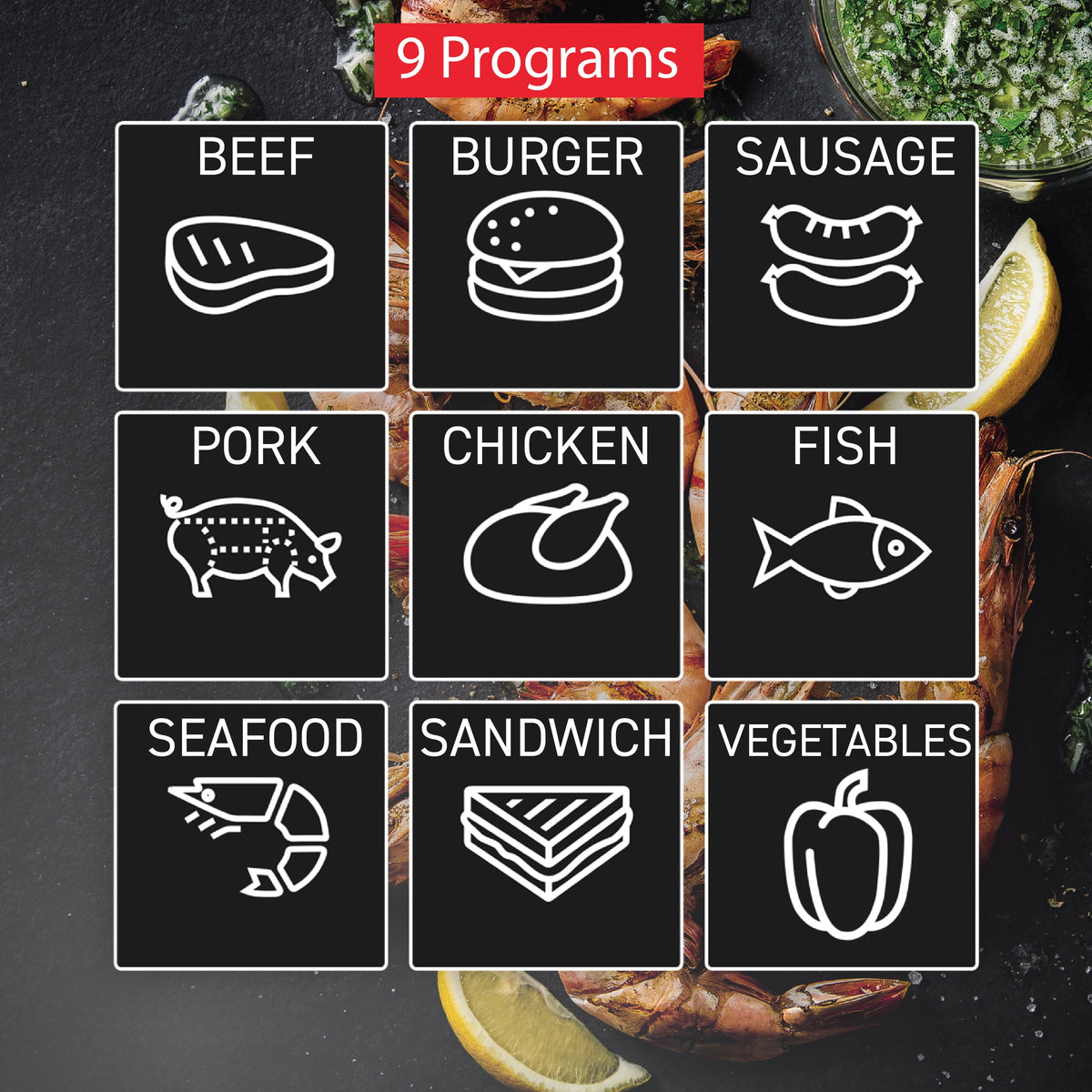 Garly Kitchen GC712D + smart grilling technology with 9 Automatic Cooking Programs and a Manual