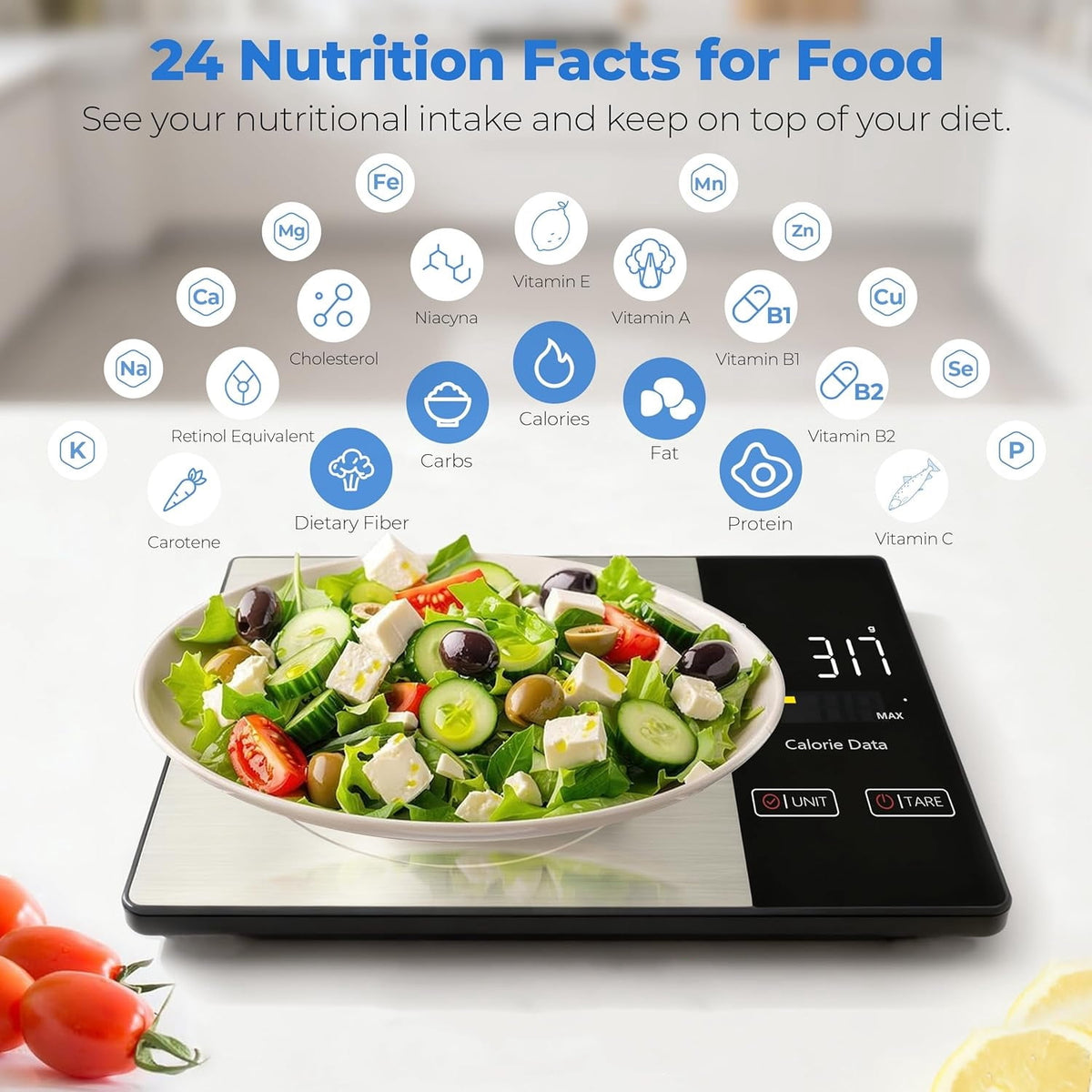 Garly Kitchen 11lb Smart Kitchen Scale - Nutritional Calculator, 23 Nutrients Tracking App