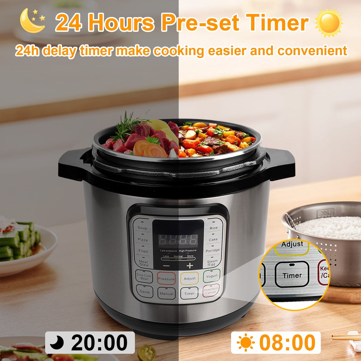 Garly Kitchen 8.5-Qt Electric Pressure Cooker, 16-in-1 Multi-Functional Slow Cooker, Rice Cooker