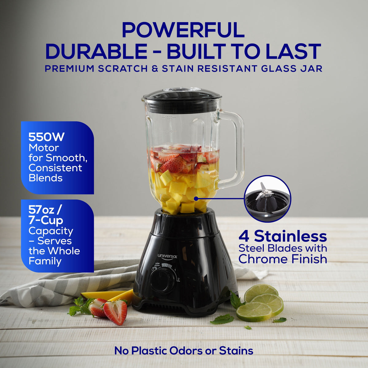 Garly Kitchen 550W Mass Vital Blender - Glass Jar 57 Oz / 1.8-Qt / 1.7 Liter