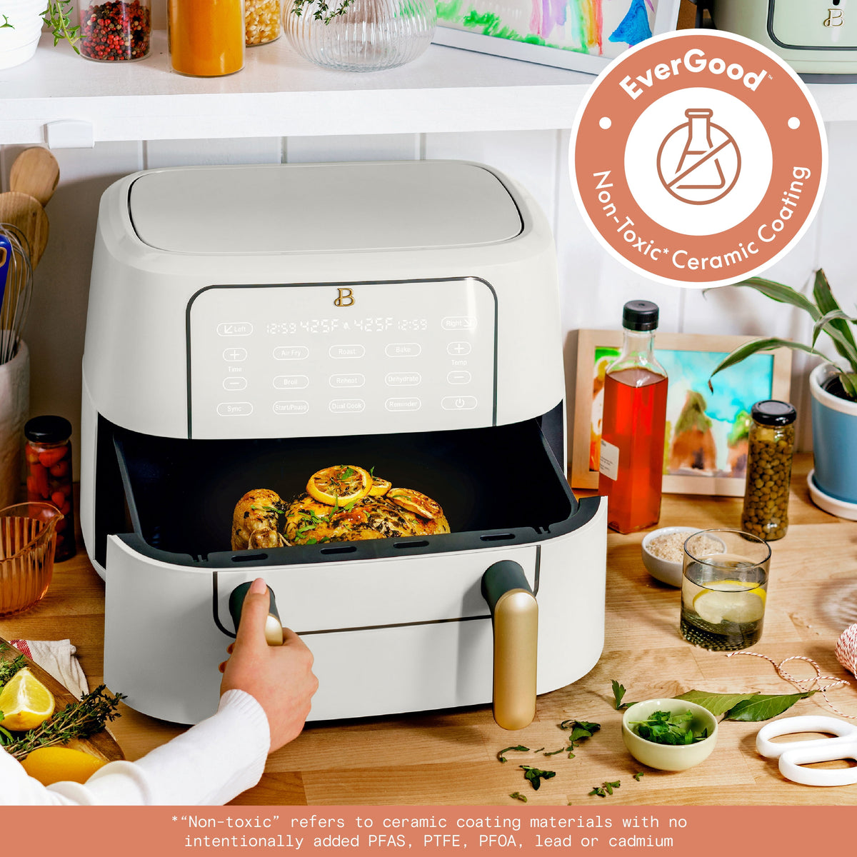 Garly Kitchen 9-Qt TriZone Dual Basket Air Fryer, Ceramic Nonstick Coating